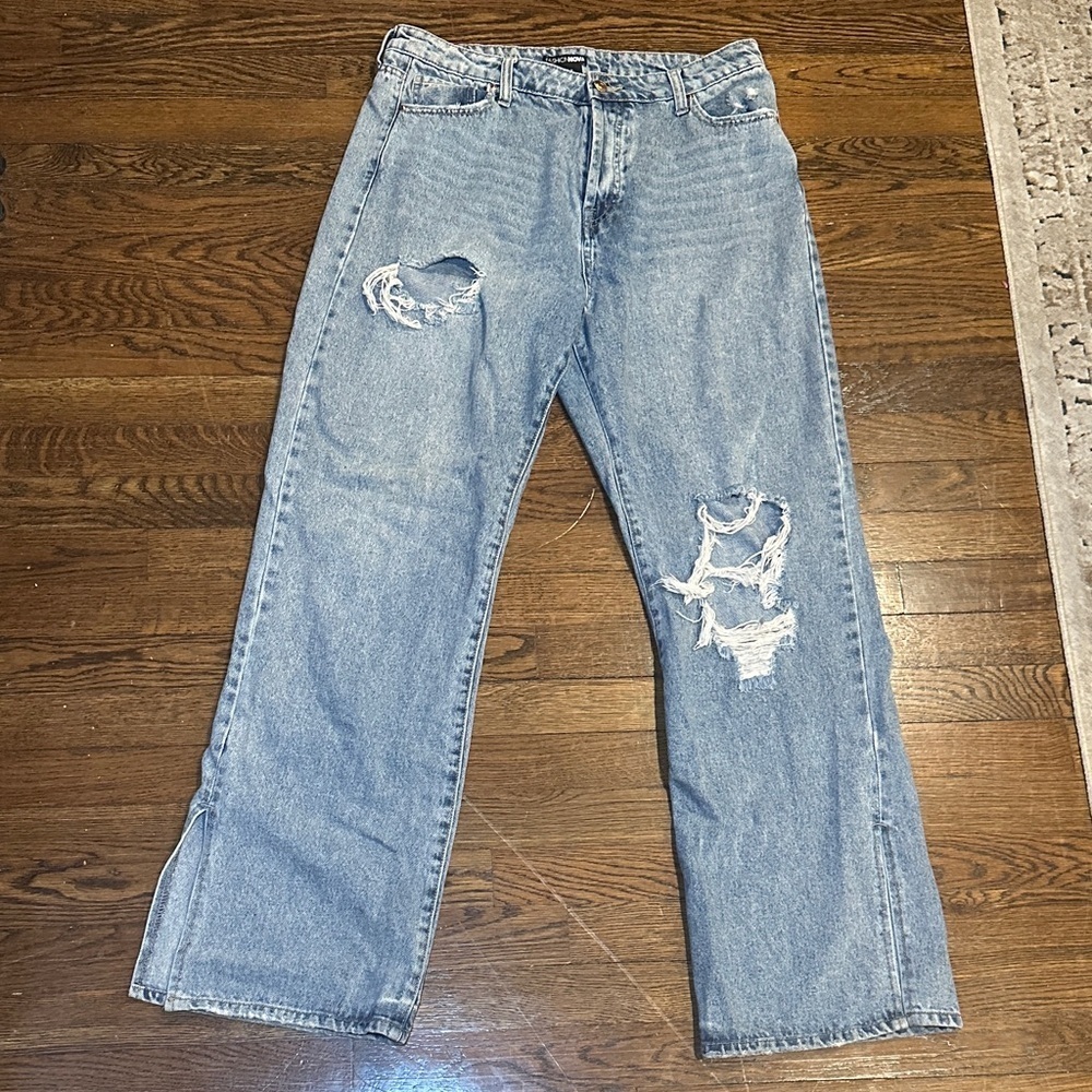 Fashion Nova Classic Blue Ripped Wide Leg Jeans